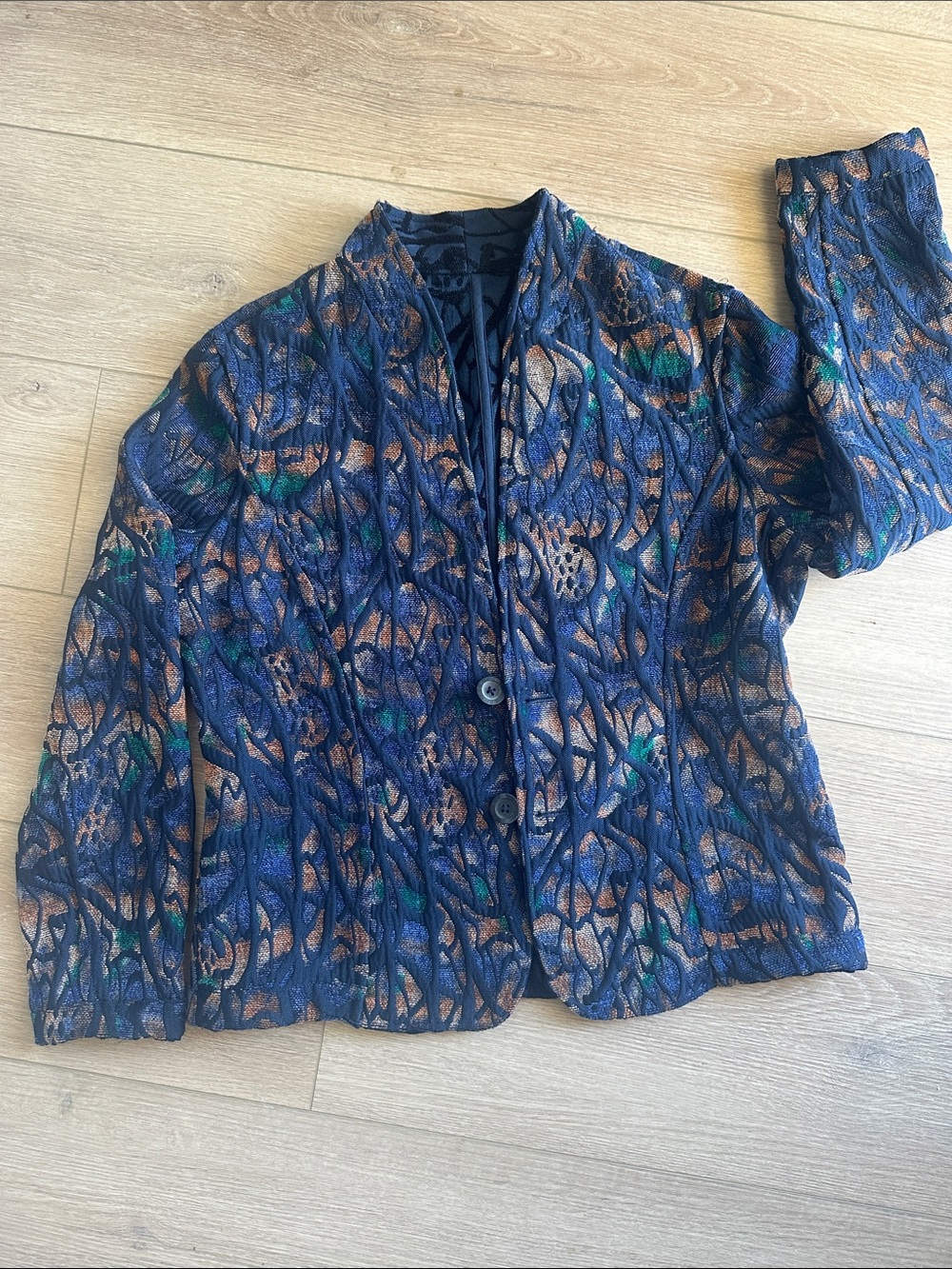 Reversible Women's Navy Patterned Textured Blazer Jacket